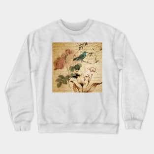 modern vintage rose bird paris french botanical floral art Crewneck Sweatshirt